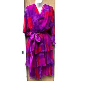 Vintage Retro David Josef Dress Purple Chiffon Tiered Party Cocktail Sheer Sz 6